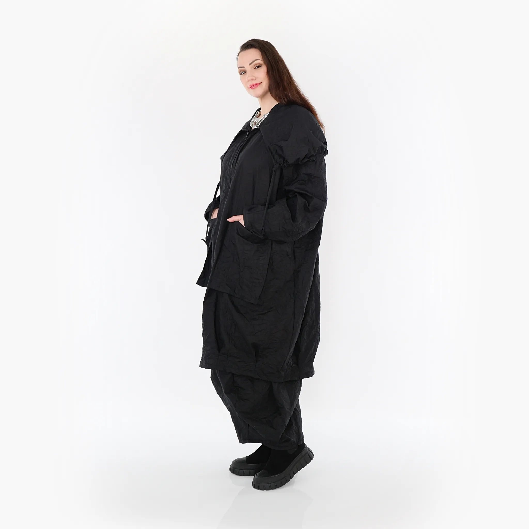 AKH Fashion Mantel 1417 Crushed, Schwarz