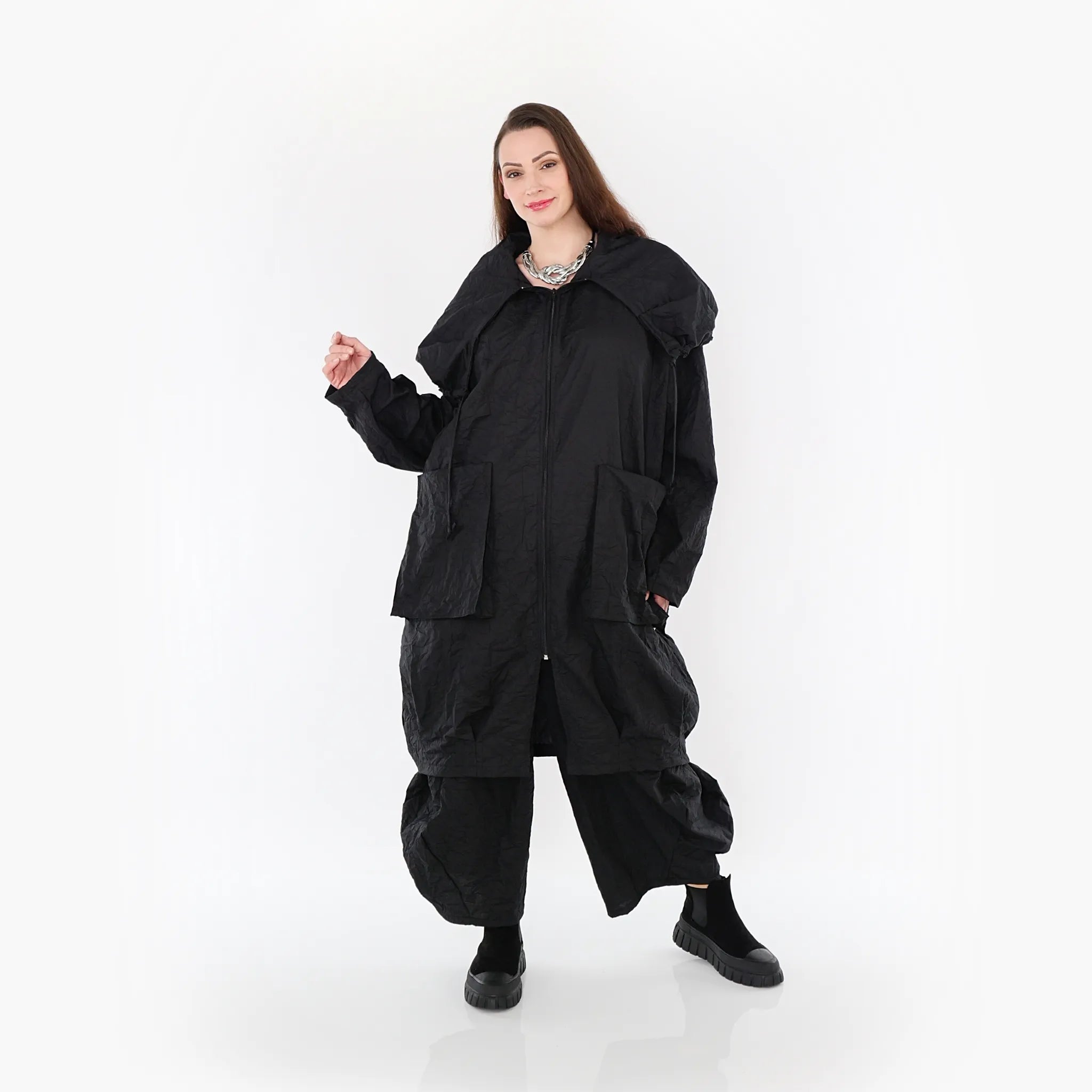 AKH Fashion Mantel 1417 Crushed, Schwarz