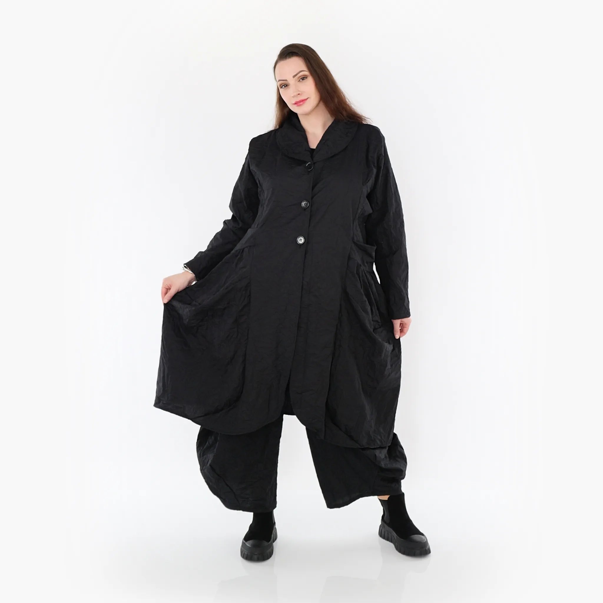 AKH Fashion Mantel 6583 Crushed, Schwarz