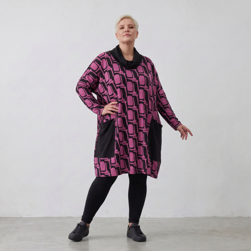 AKH 6807 Big Shirt, Black-Fuchsia