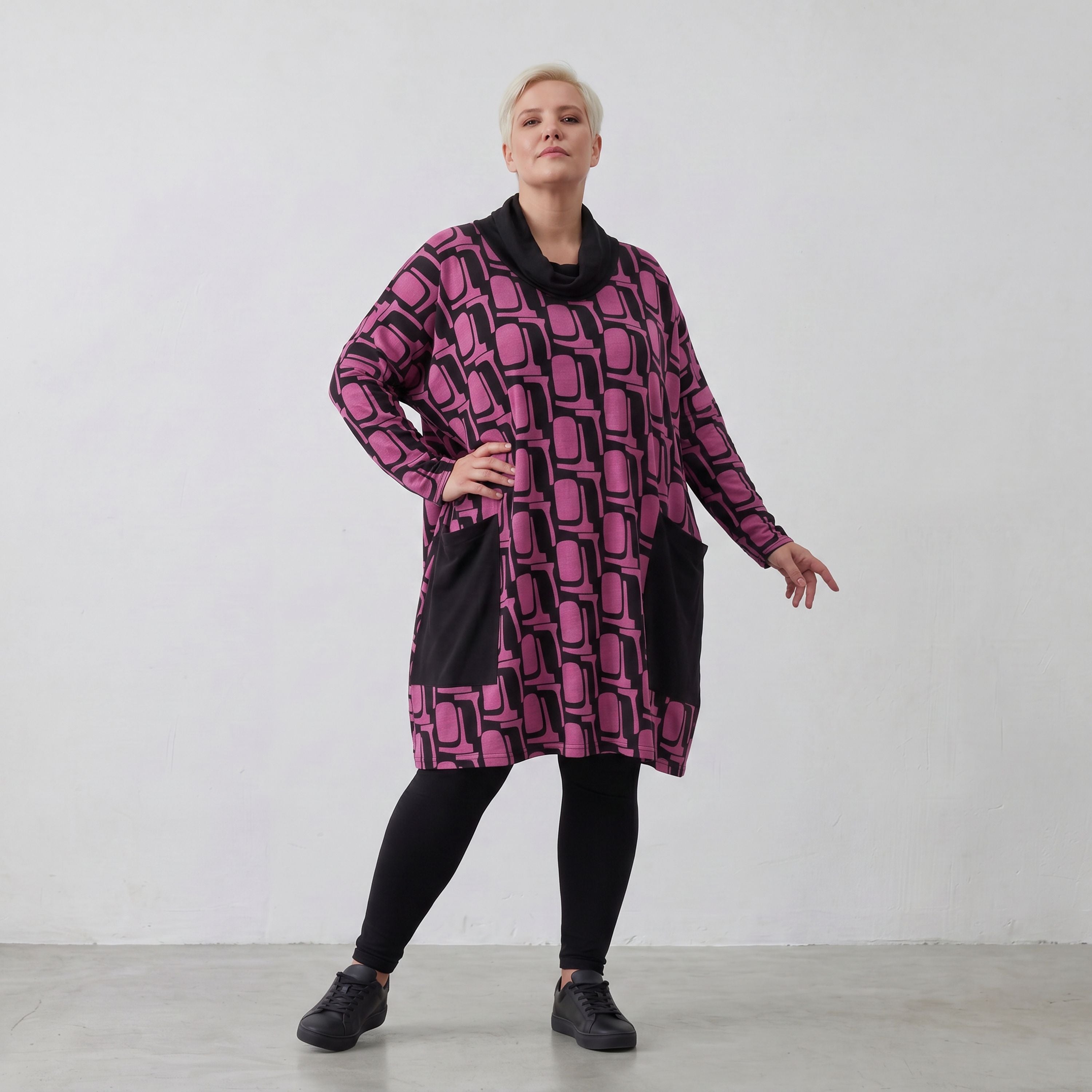 AKH 6807 Big Shirt, Black-Fuchsia