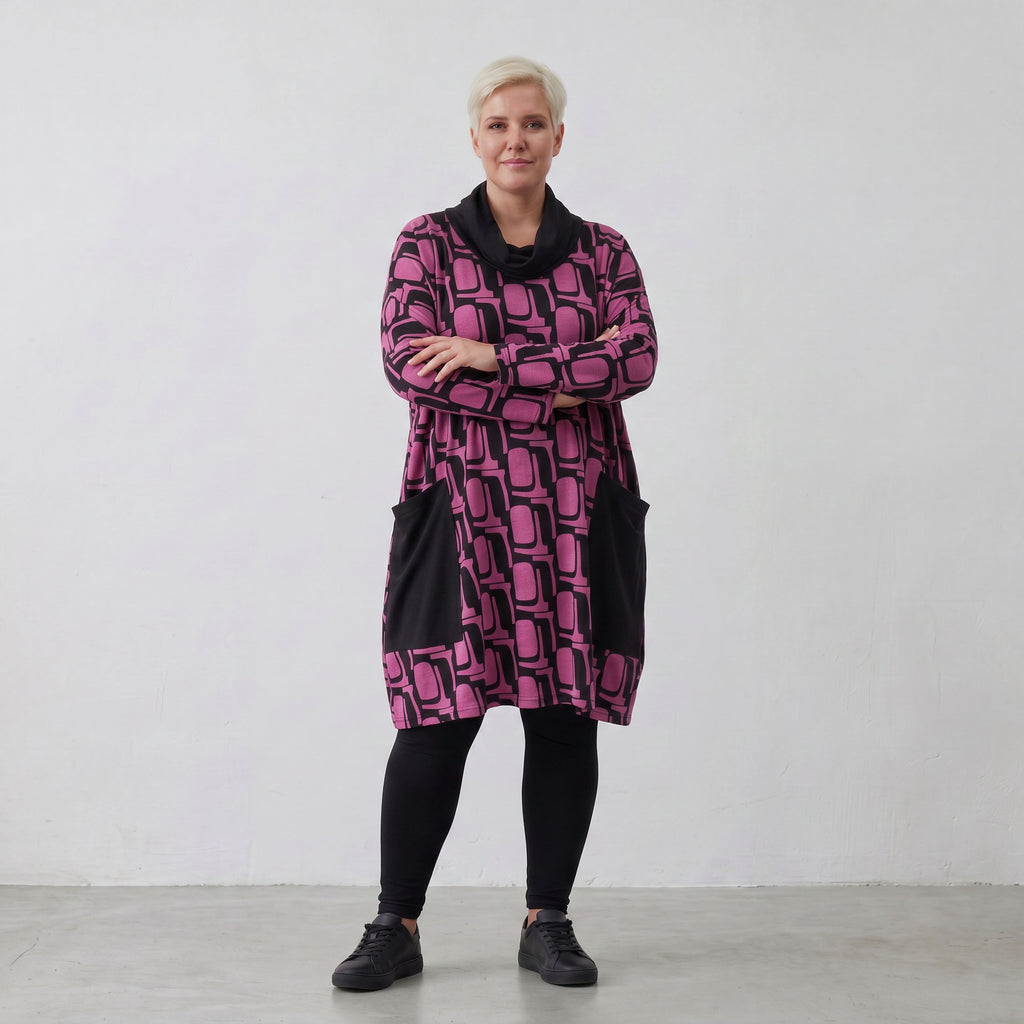 AKH 6807 Big Shirt, Black-Fuchsia