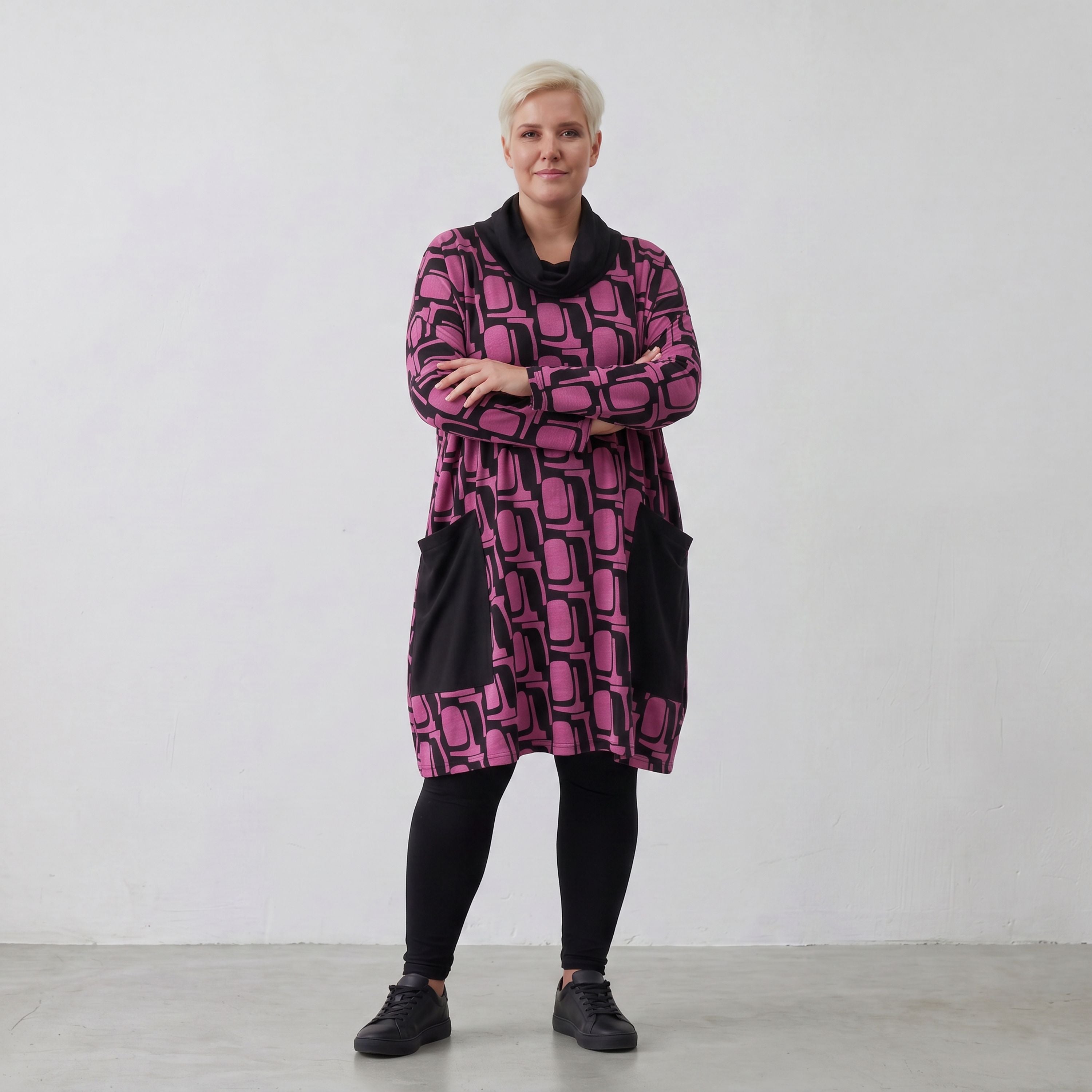 AKH 6807 Big Shirt, Black-Fuchsia
