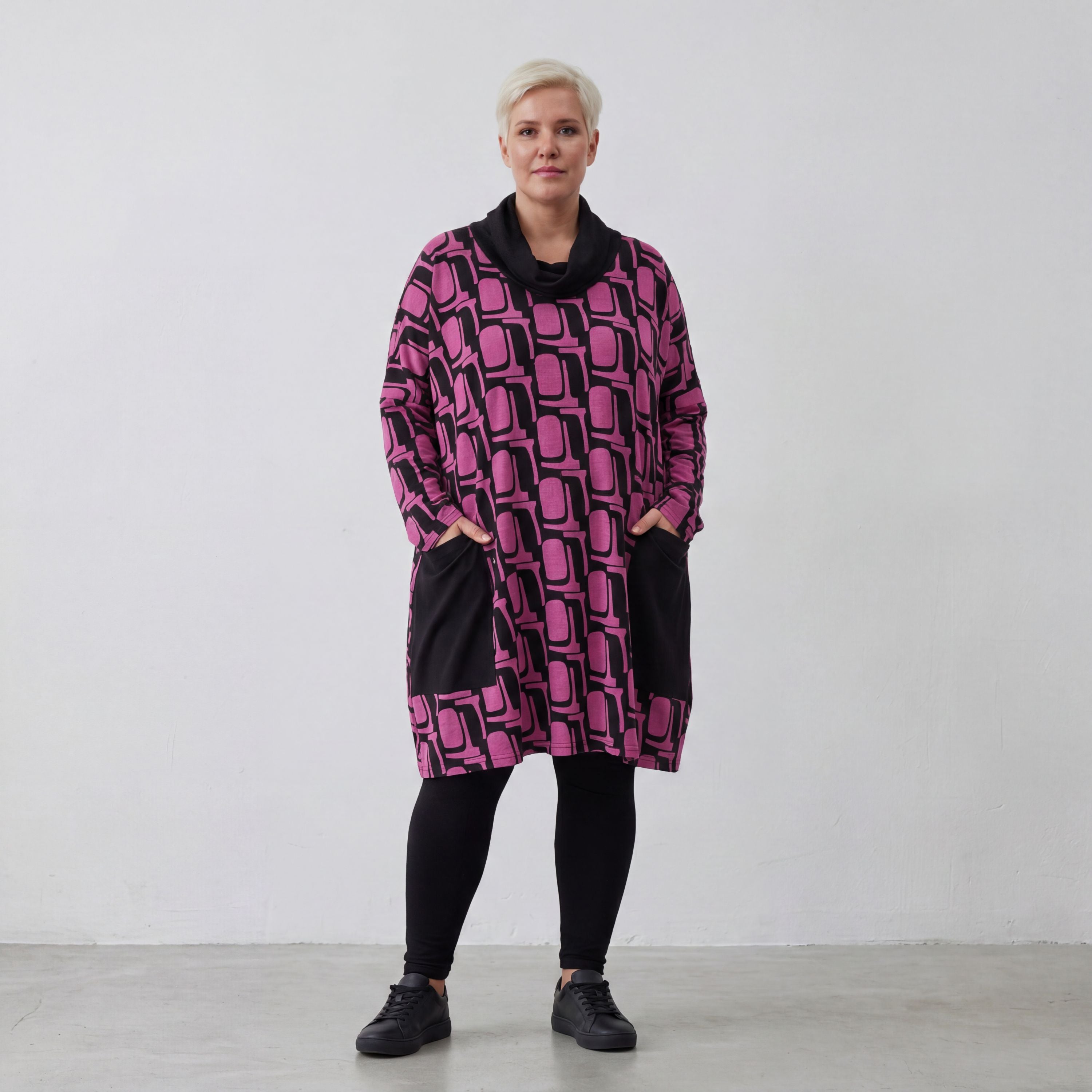 AKH 6807 Big Shirt, Black-Fuchsia