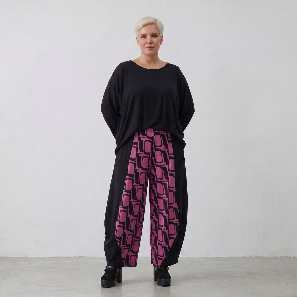Pantalon AKH 8069, noir-fuchsia