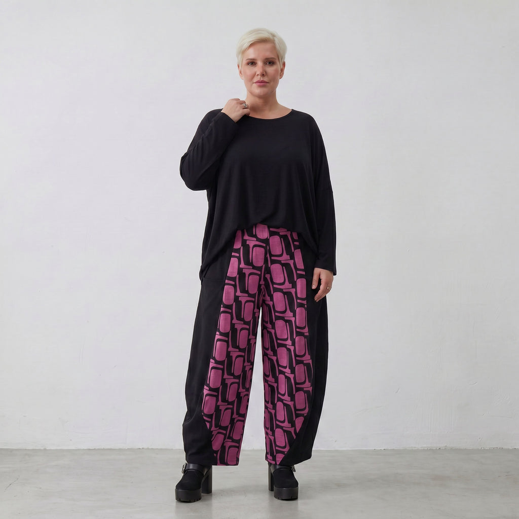 Pantalon AKH 8069, noir-fuchsia