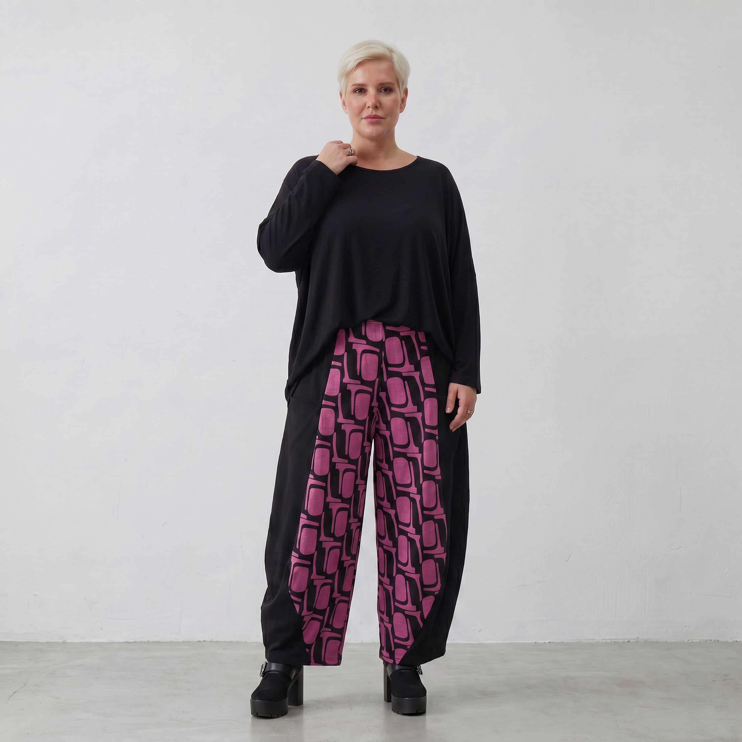 Pantalon AKH 8069, noir-fuchsia