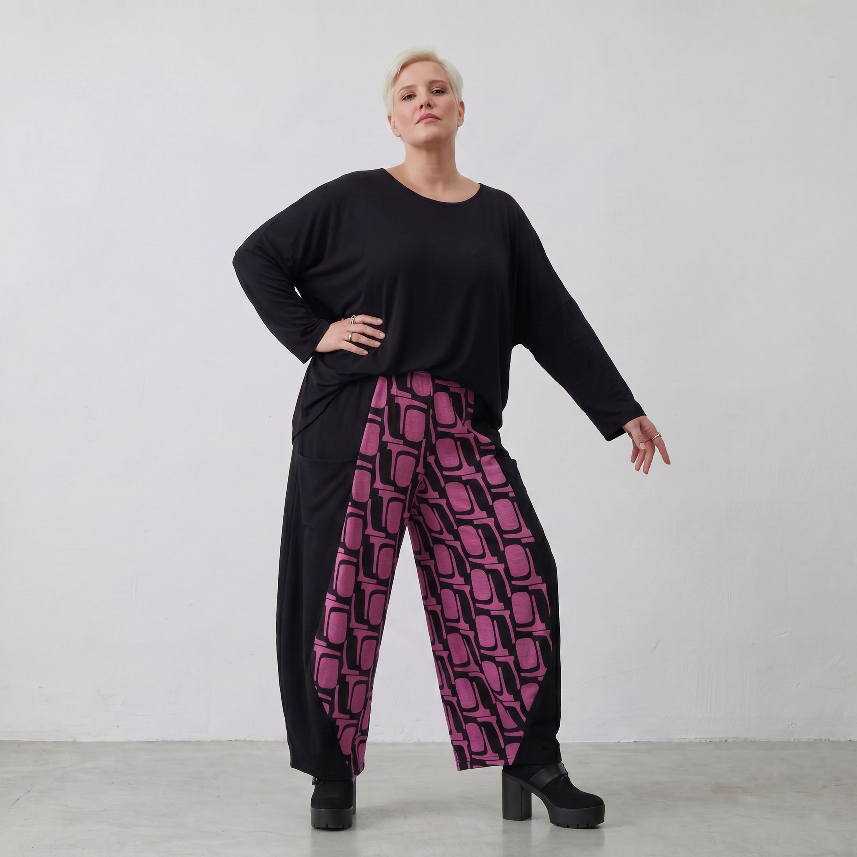 Pantalon AKH 8069, noir-fuchsia