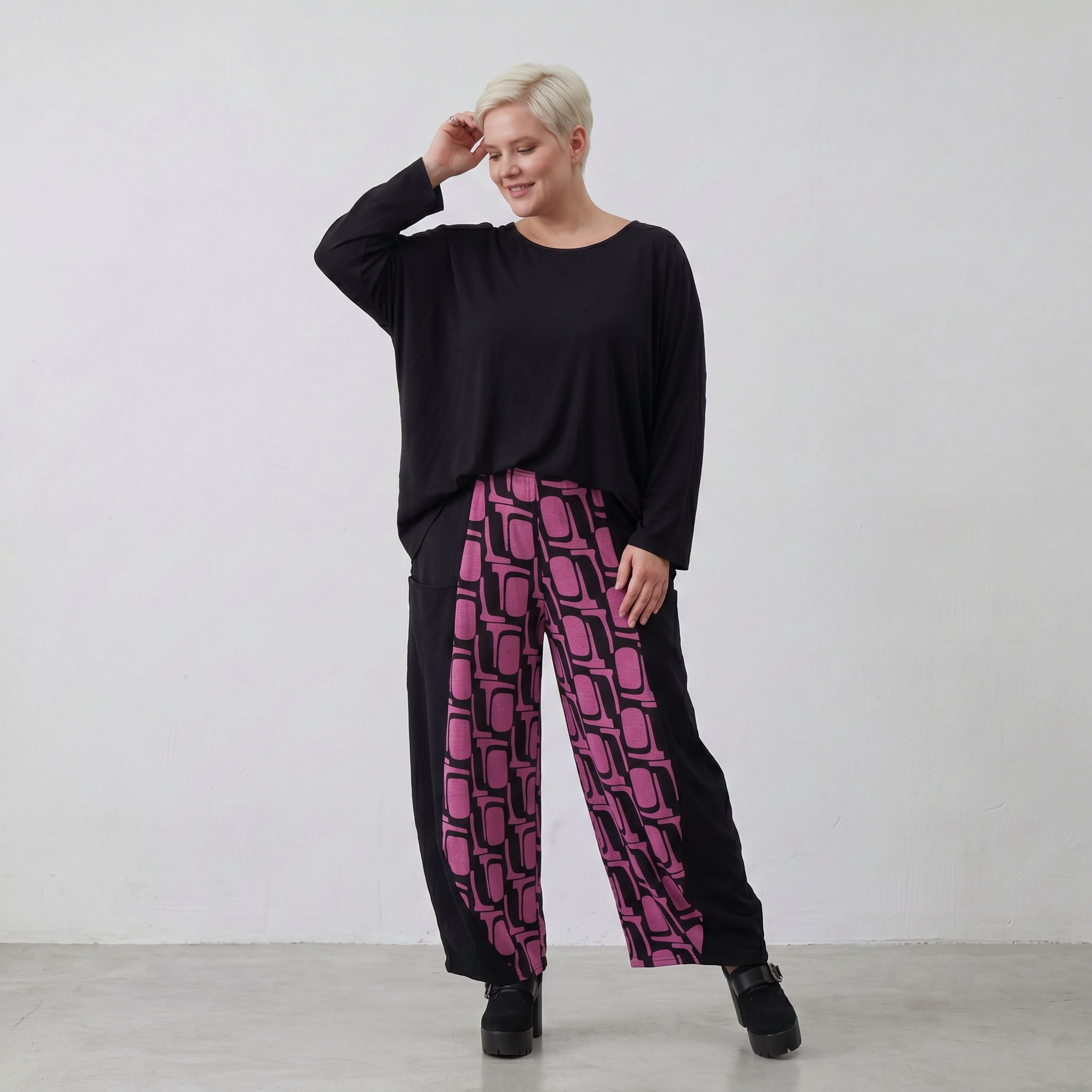 Pantalon AKH 8069, noir-fuchsia