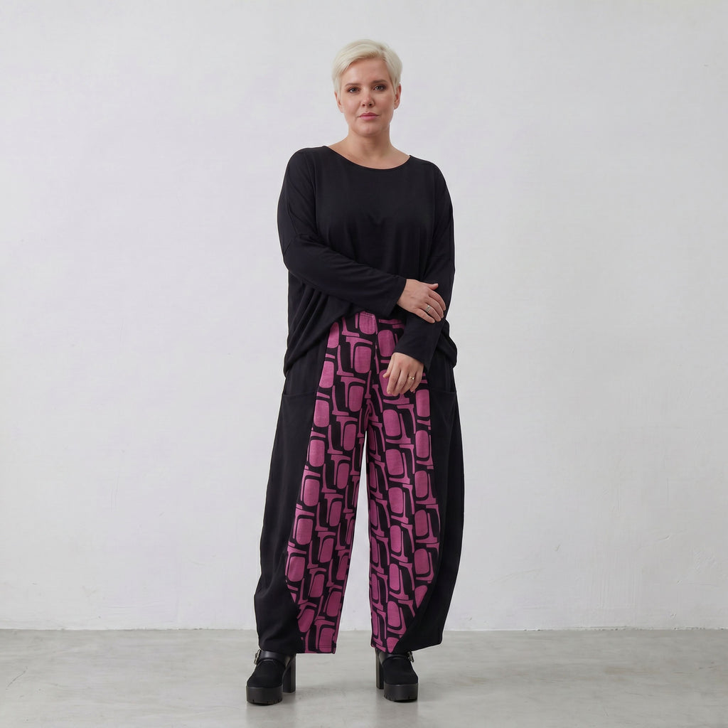 Pantalon AKH 8069, noir-fuchsia