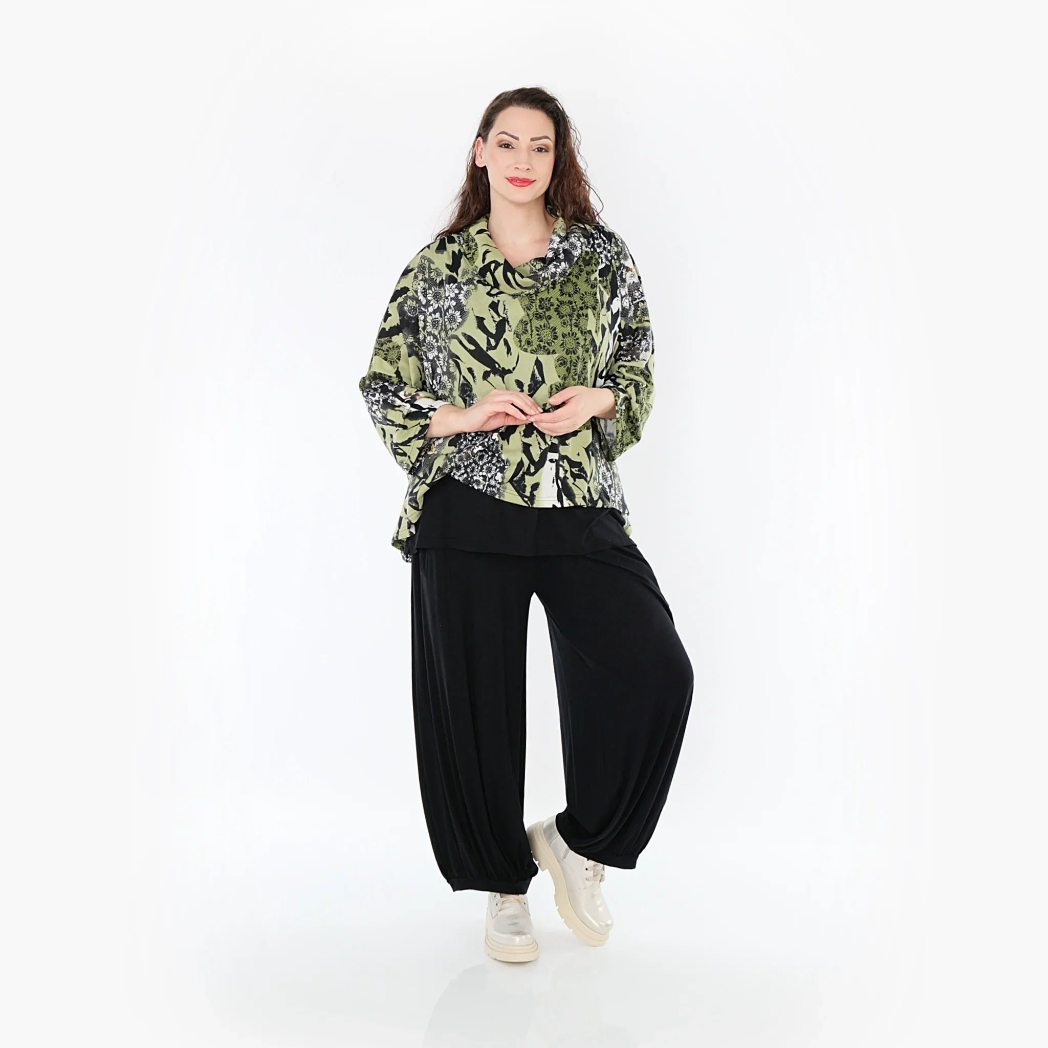AKH Fashion Shirt 3019 Lyanna, Olive/Schwarz/Weiß