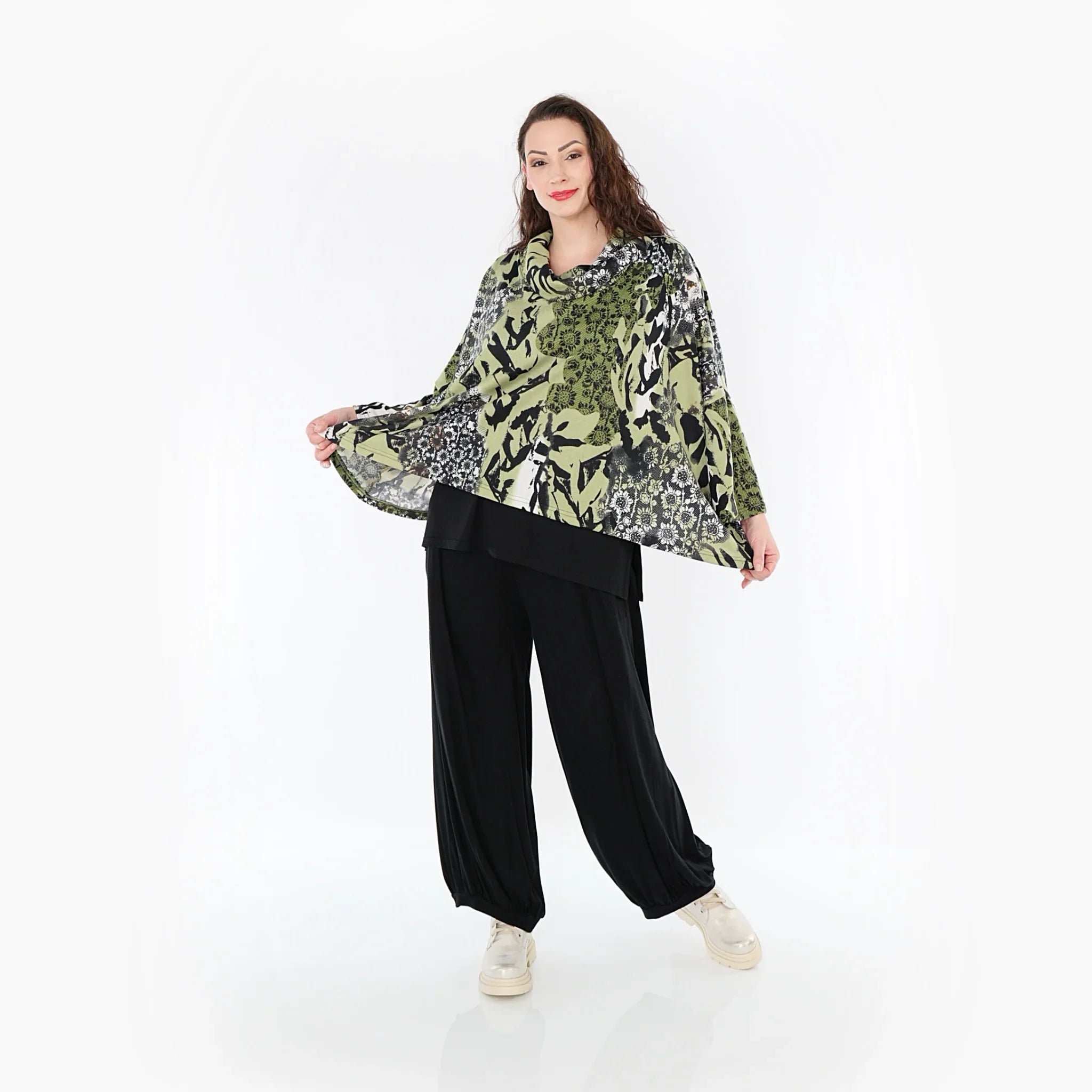 AKH Fashion Shirt 3019 Lyanna, Olive/Schwarz/Weiß