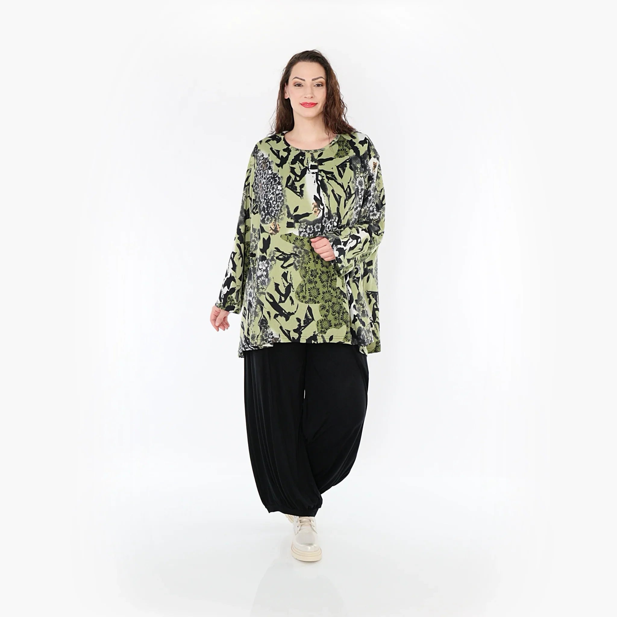AKH Fashion Shirt 593 Lyanna, Olive/Schwarz/Weiß