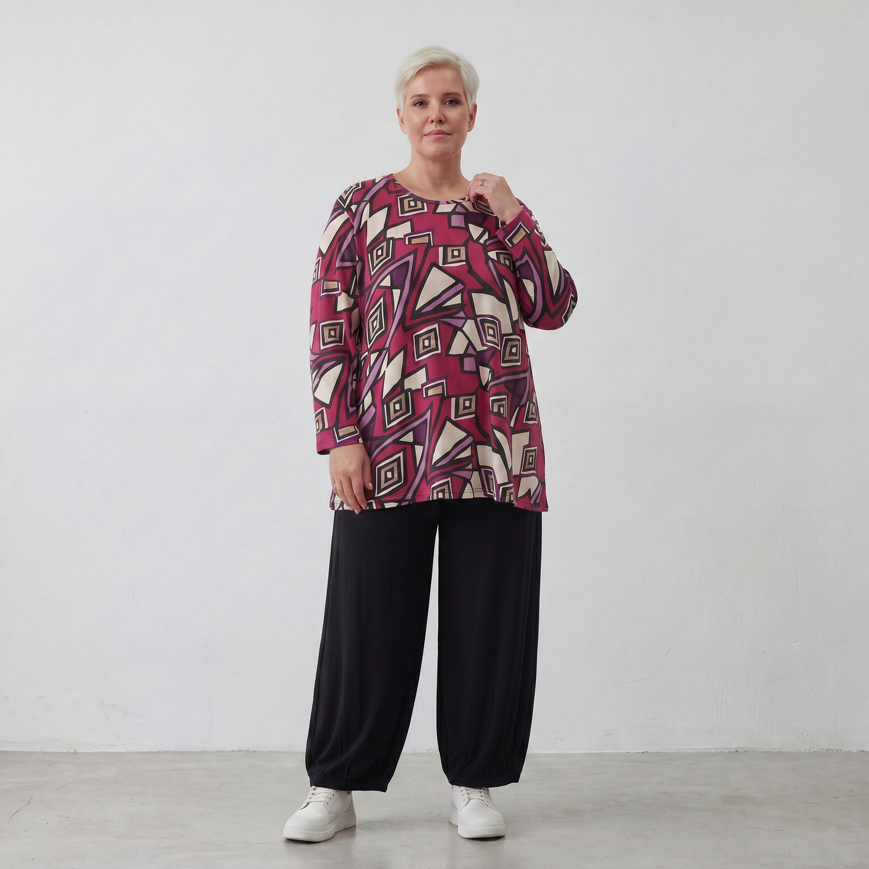 AKH Fashion Shirt 1892 Lillia, Fuchsia/Schwarz/Creme