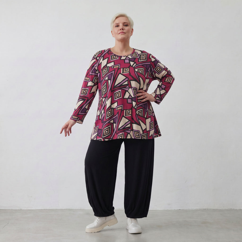 AKH Fashion Shirt 1892 Lillia, Fuchsia/Schwarz/Creme
