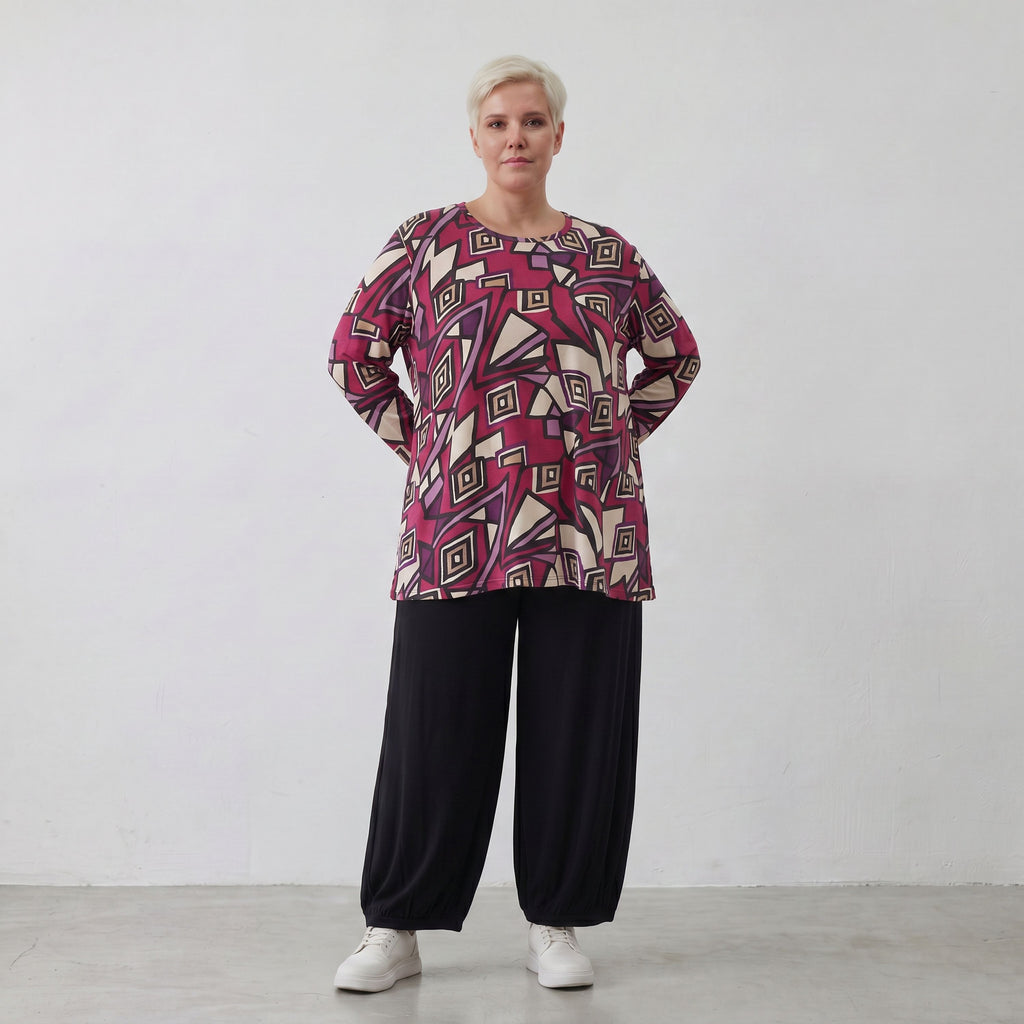 AKH Fashion Shirt 1892 Lillia, Fuchsia/Schwarz/Creme