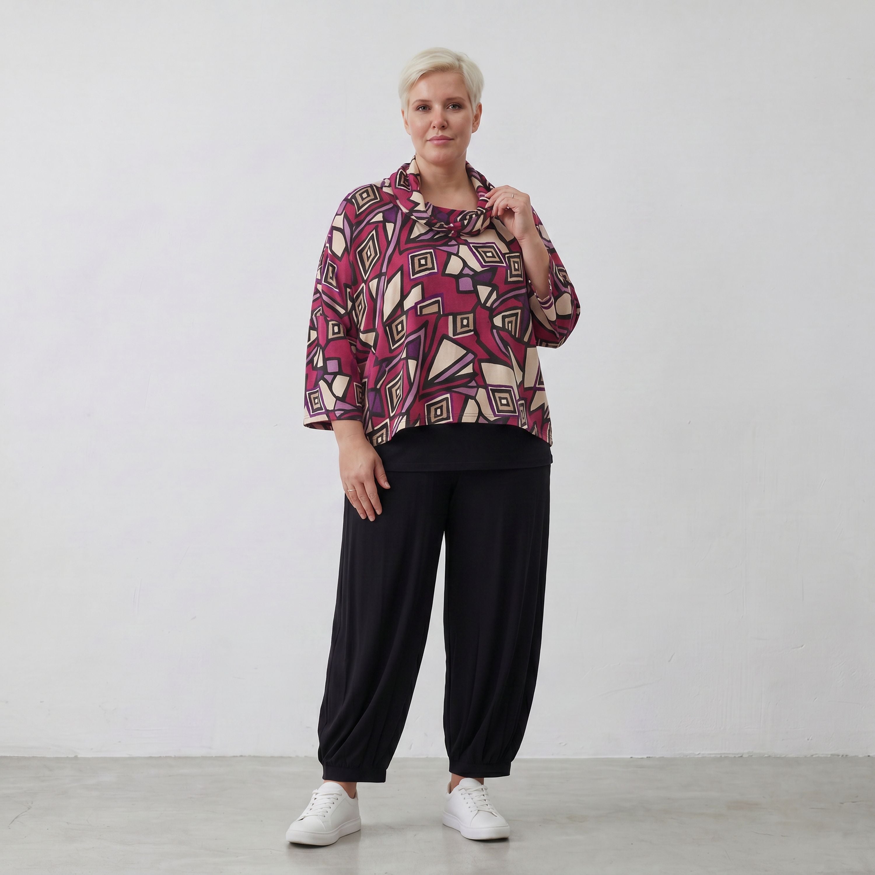 AKH Fashion Shirt 3019 Lillia, Fuchsia/Schwarz/Creme