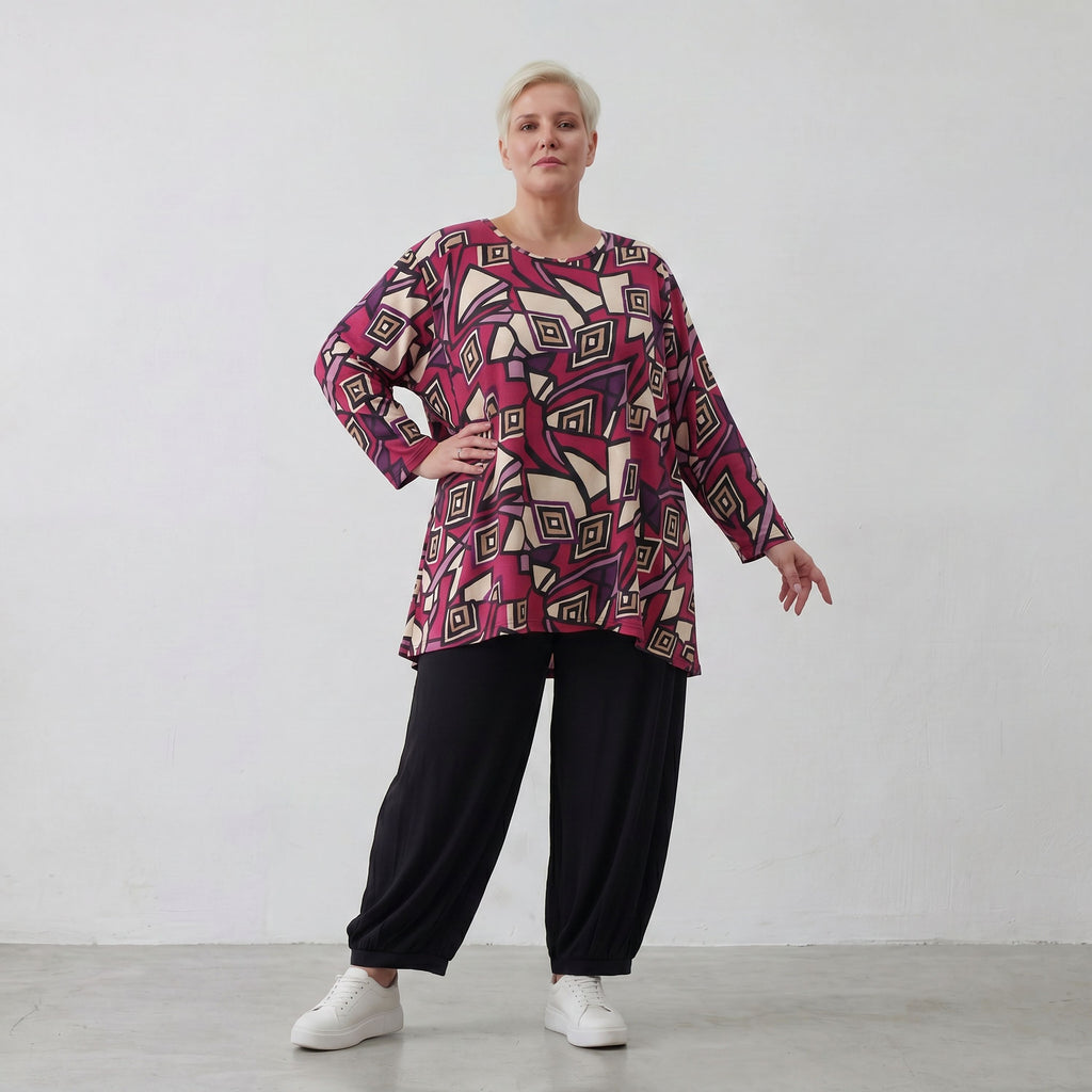 AKH Fashion Shirt 593 Lillia, Fuchsia/Schwarz/Creme