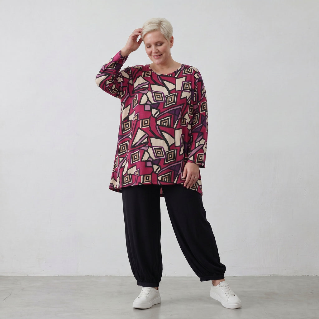 AKH Fashion Shirt 593 Lillia, Fuchsia/Schwarz/Creme