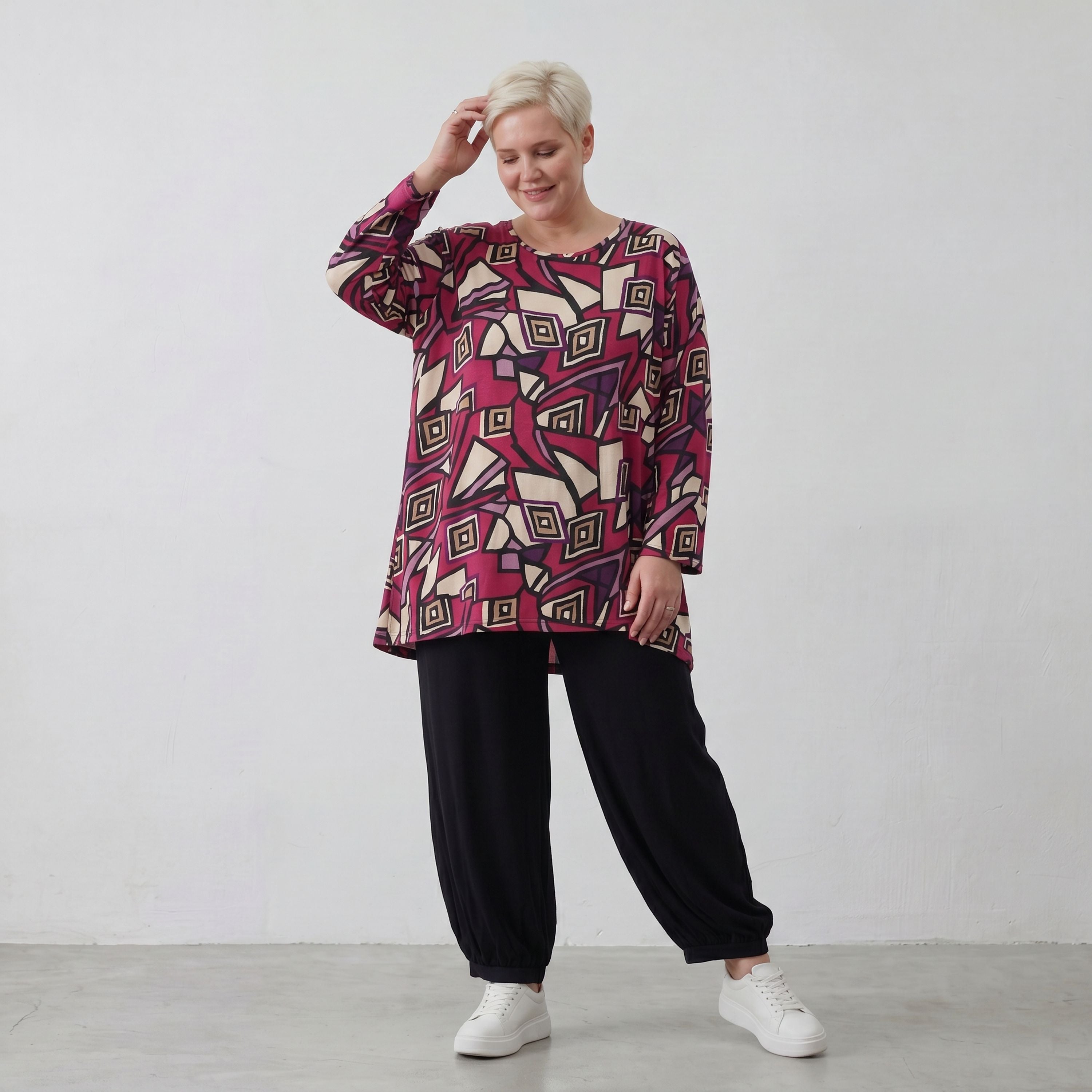 AKH Fashion Shirt 593 Lillia, Fuchsia/Schwarz/Creme