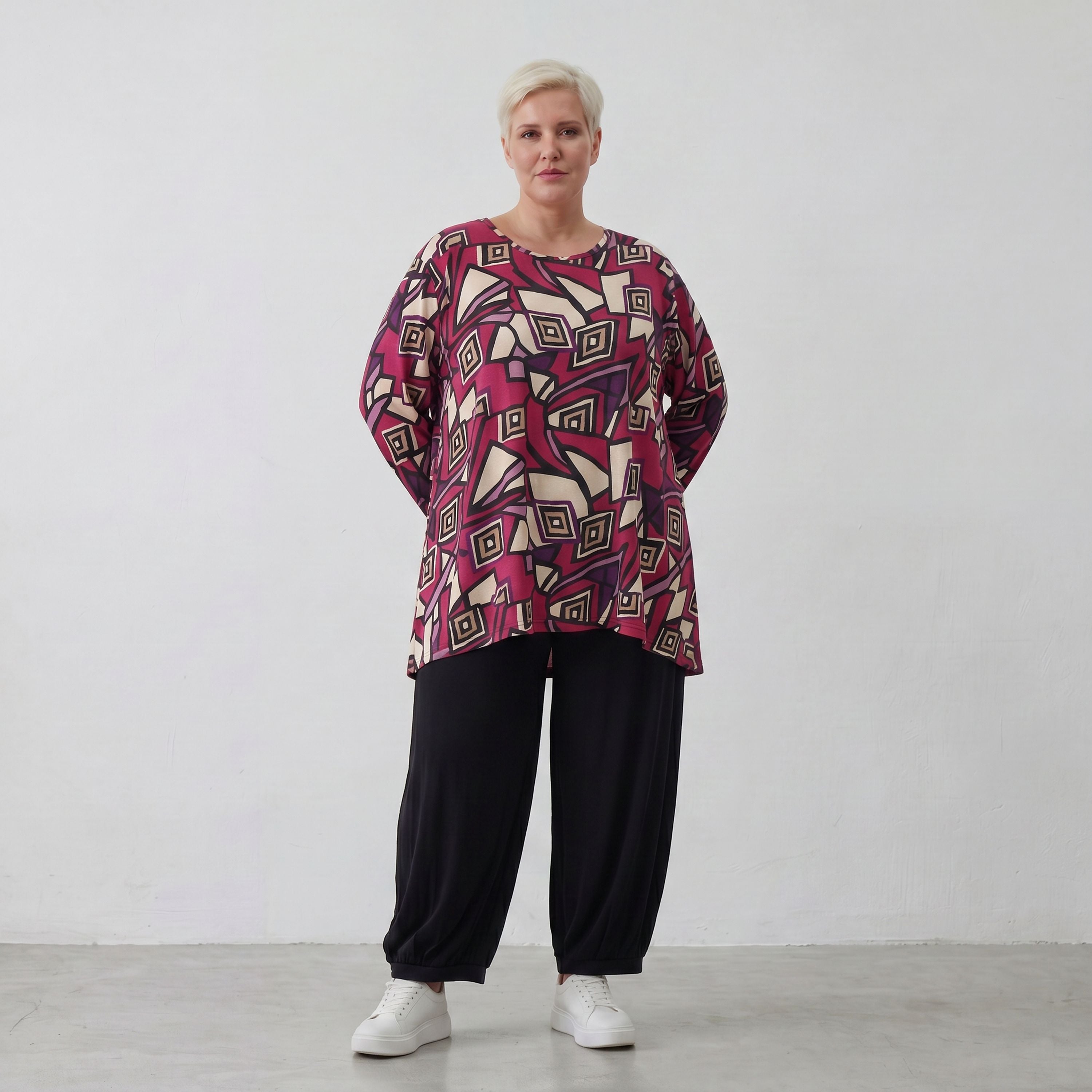AKH Fashion Shirt 593 Lillia, Fuchsia/Schwarz/Creme