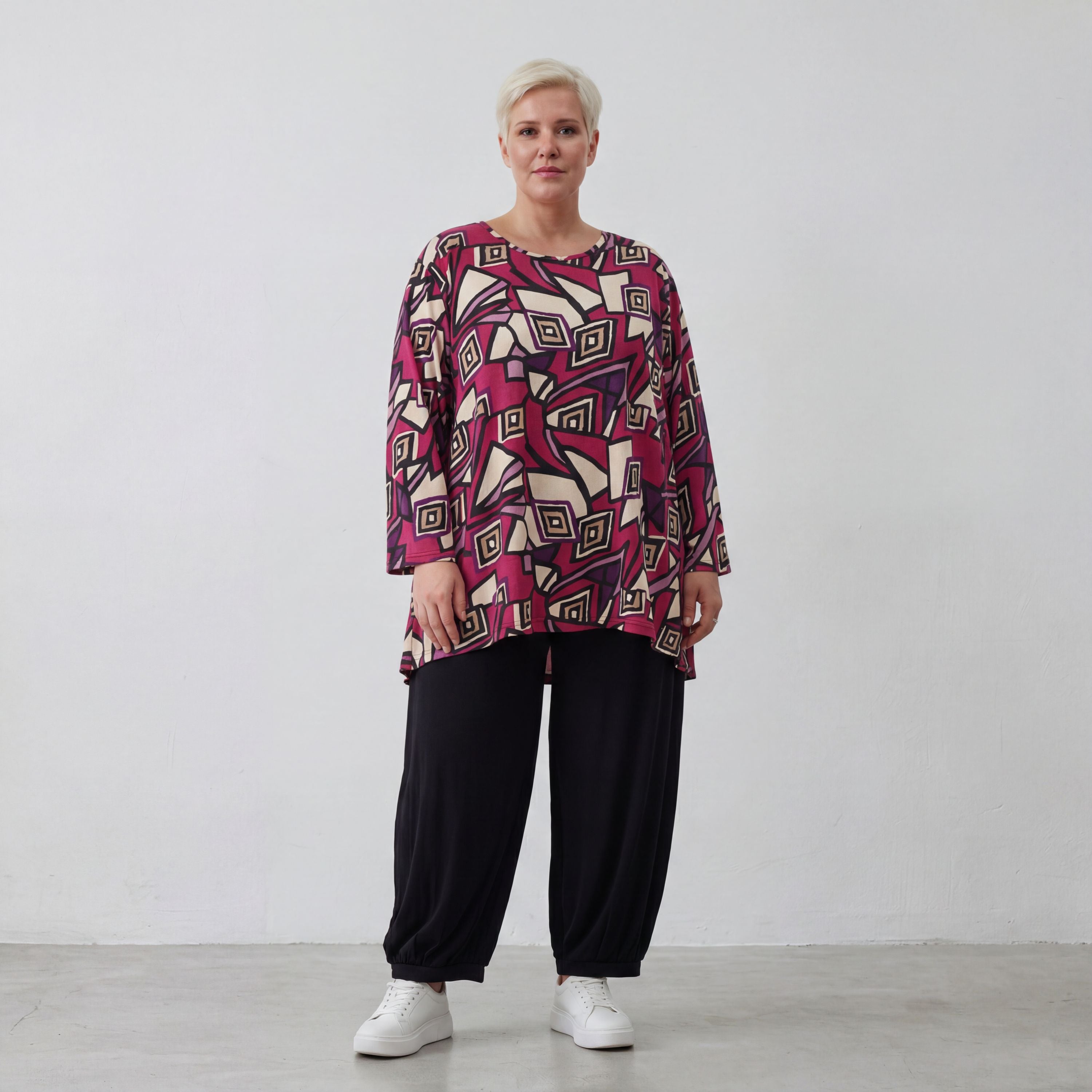 AKH Fashion Shirt 593 Lillia, Fuchsia/Schwarz/Creme
