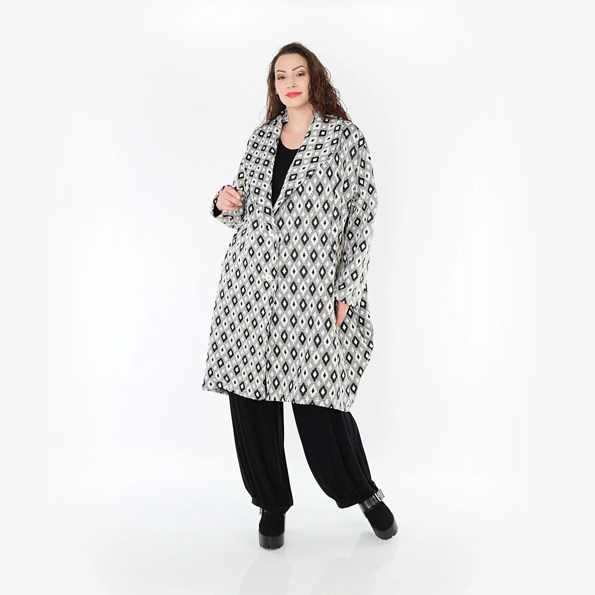 AKH Fashion Mantel 2494 Joyce, Weiß/Schwarz