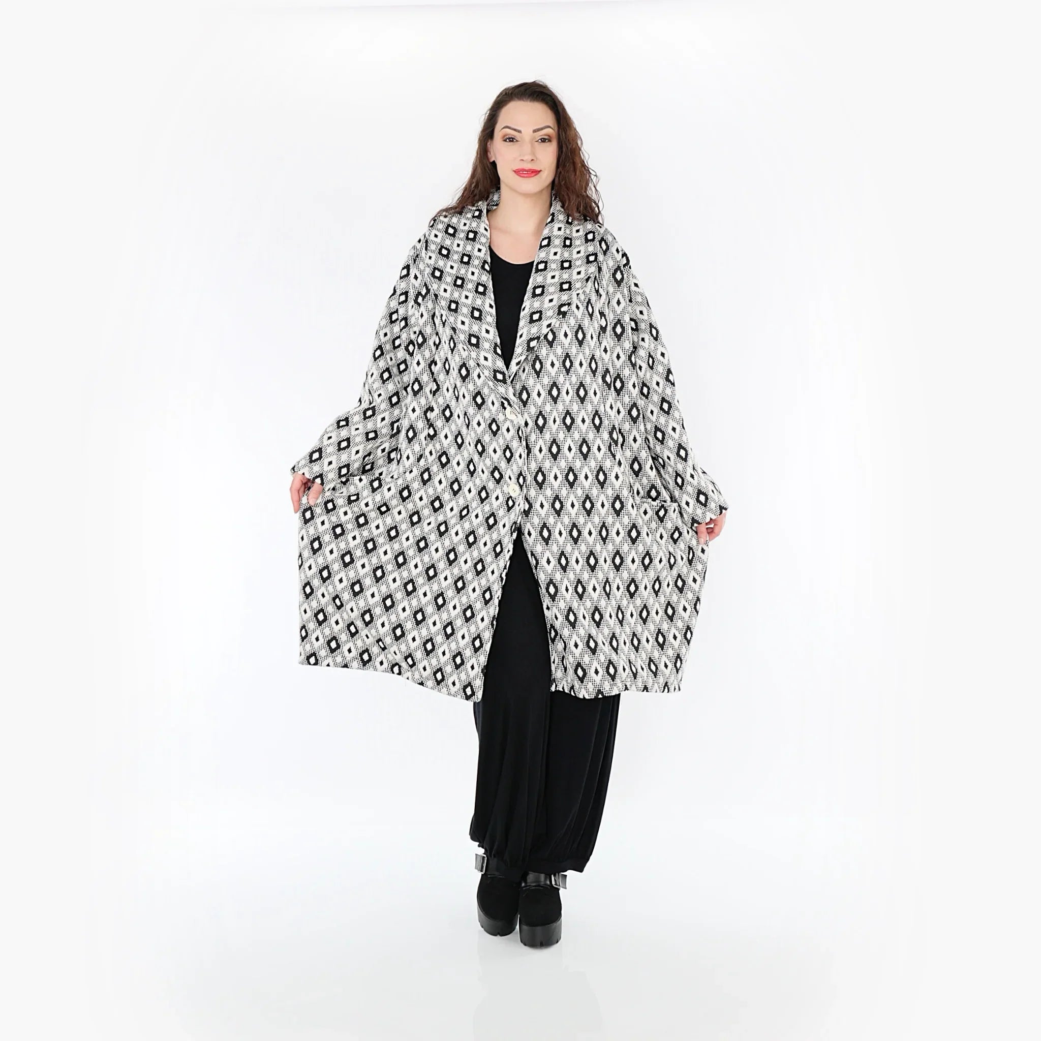 AKH Fashion Mantel 2494 Joyce, Weiß/Schwarz