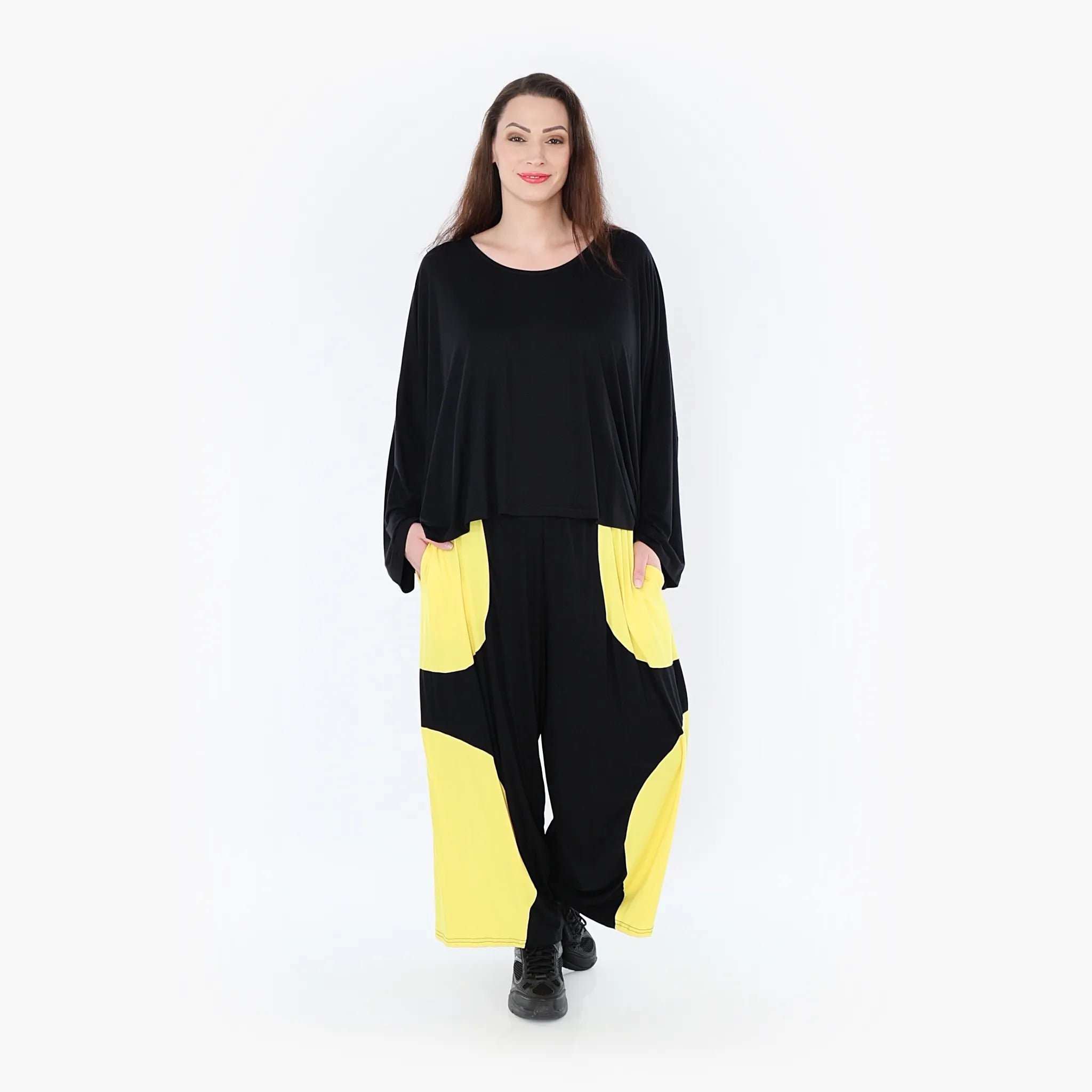 AKH Fashion Trousers 6914 Thea, Black/Yellow