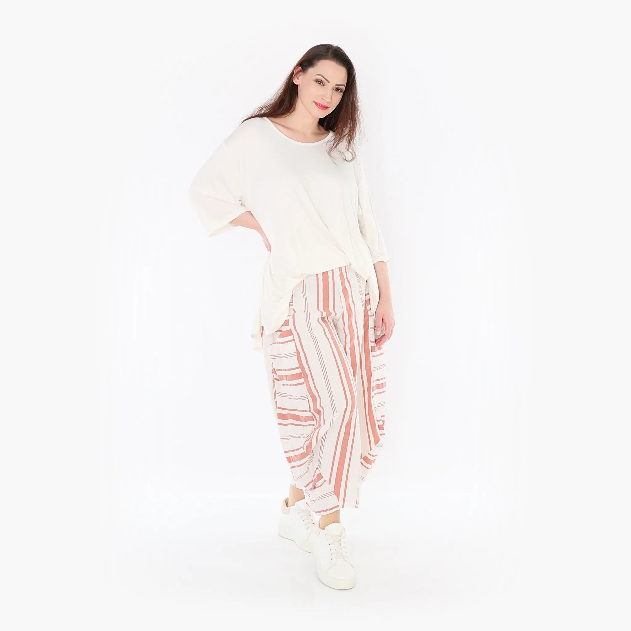 AKH 8069 Trousers, White-Apricot