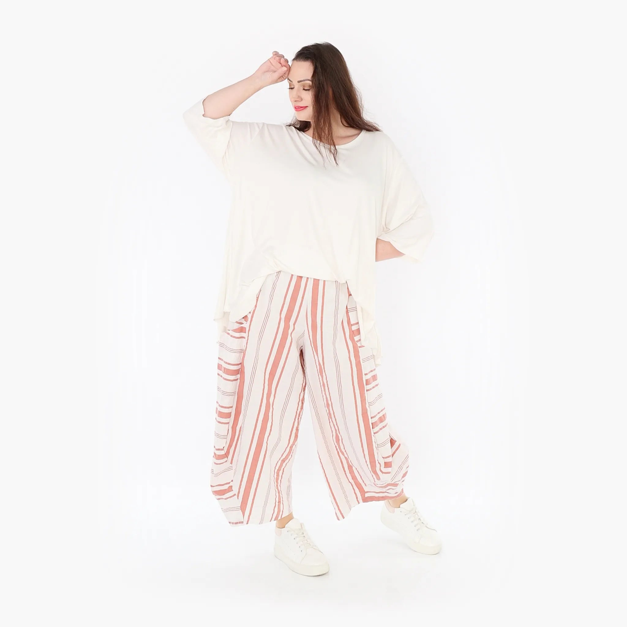 AKH 8069 Trousers, White-Apricot