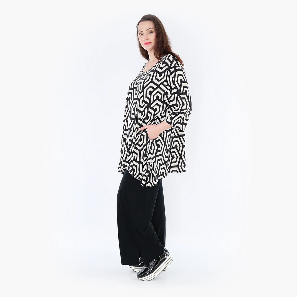 Chemise grande taille AKH 1019, noir-écru