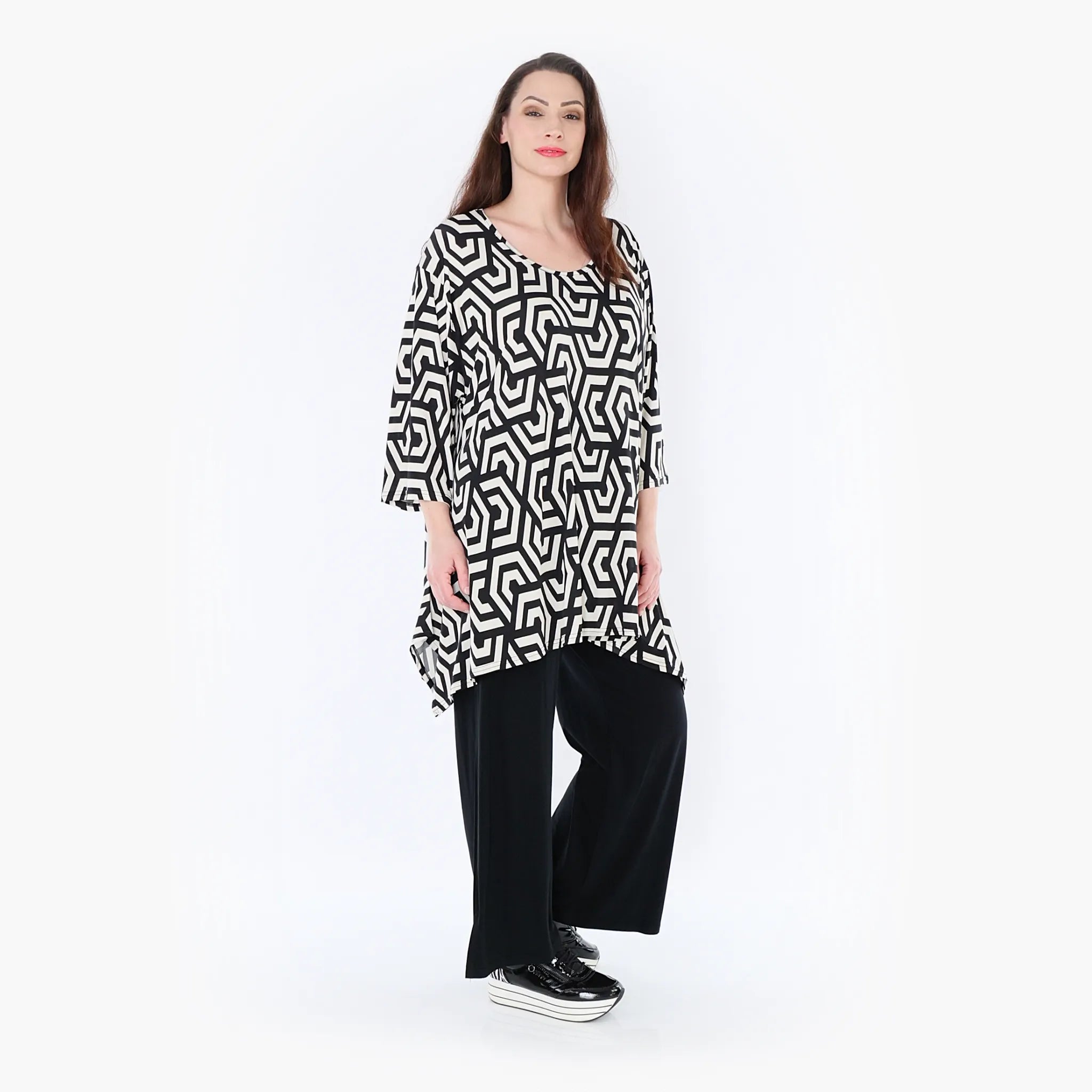 Chemise grande taille AKH 1019, noir-écru