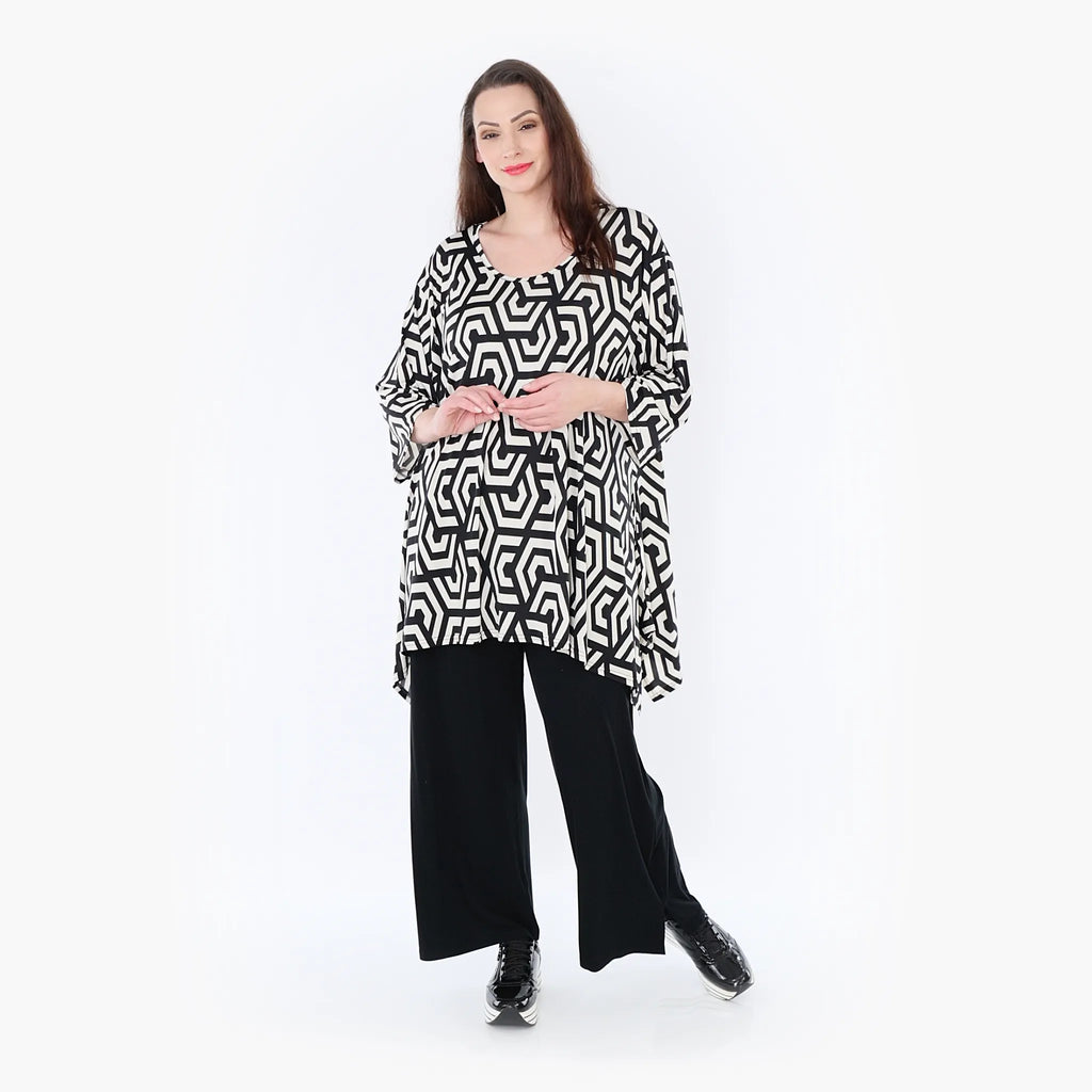 Chemise grande taille AKH 1019, noir-écru