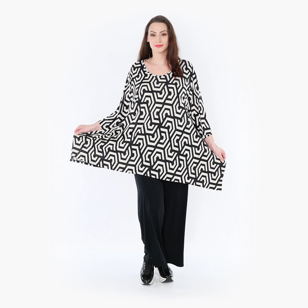 Chemise grande taille AKH 1019, noir-écru