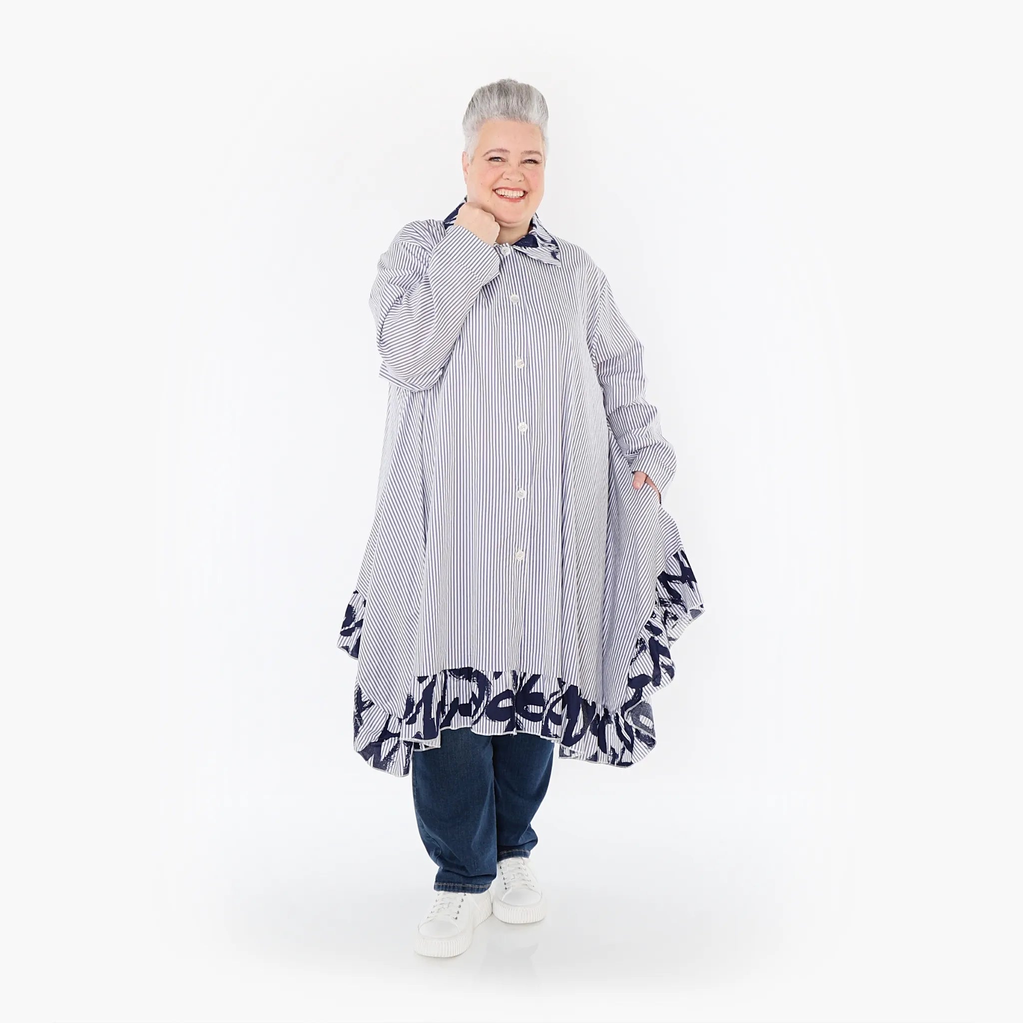 Chemisier AKH 6917, blanc-bleu