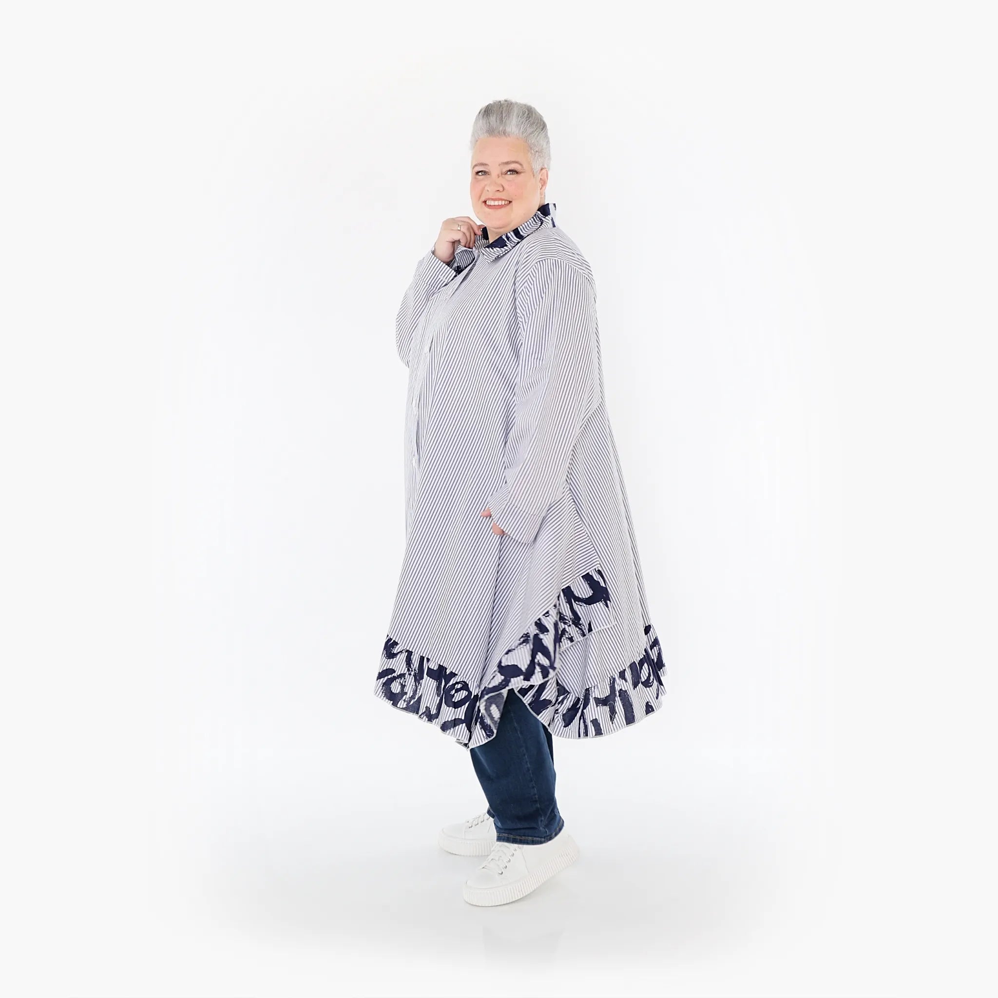 Chemisier AKH 6917, blanc-bleu