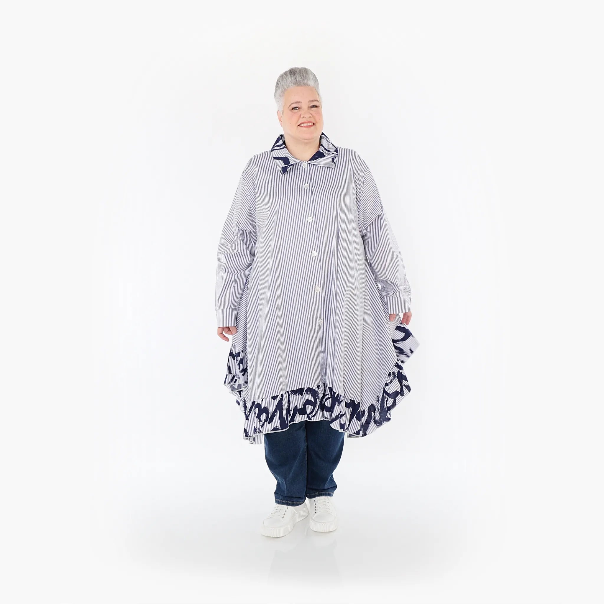 Chemisier AKH 6917, blanc-bleu