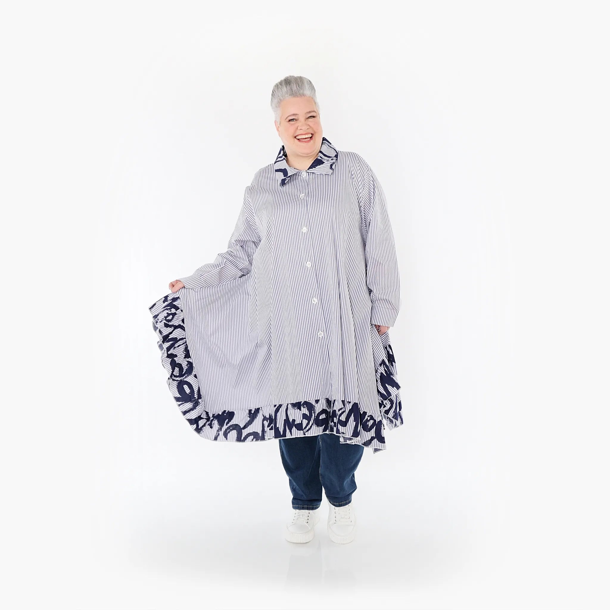 Chemisier AKH 6917, blanc-bleu