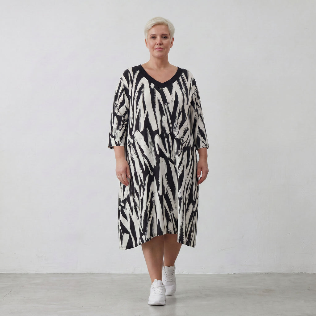 AKH Fashion Kleid 7022 Donna, Weiß/Schwarz
