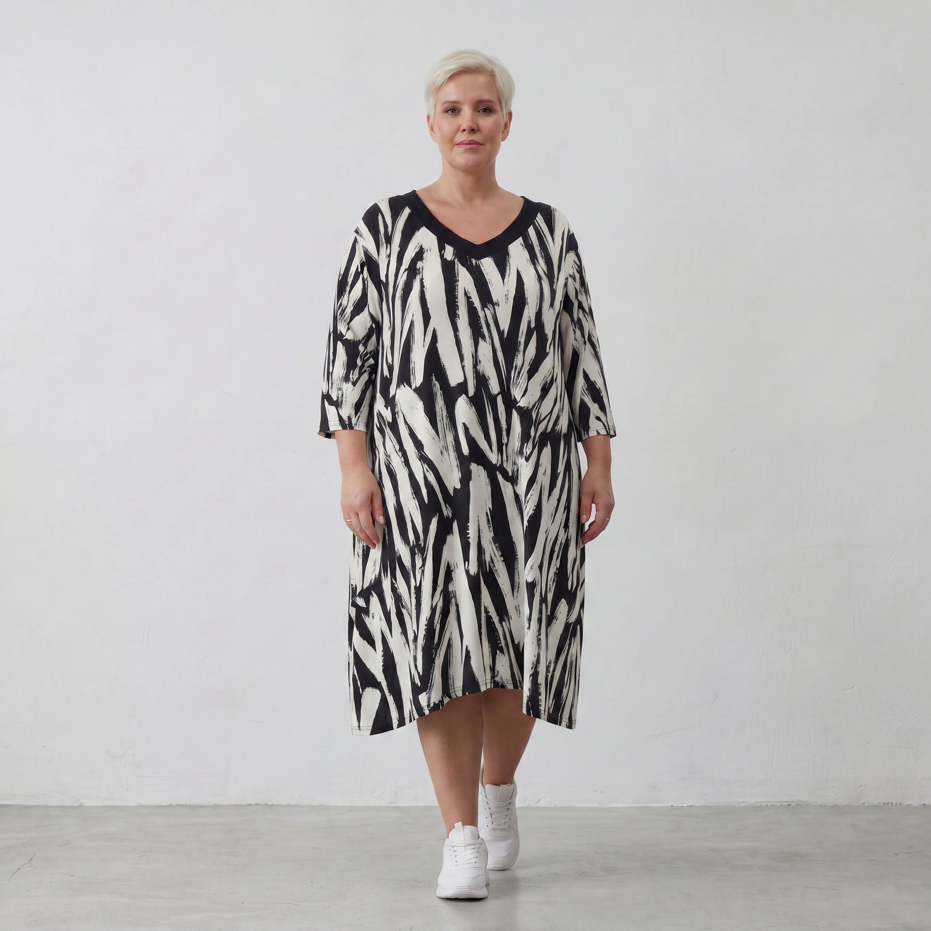 AKH Fashion Kleid 7022 Donna, Weiß/Schwarz