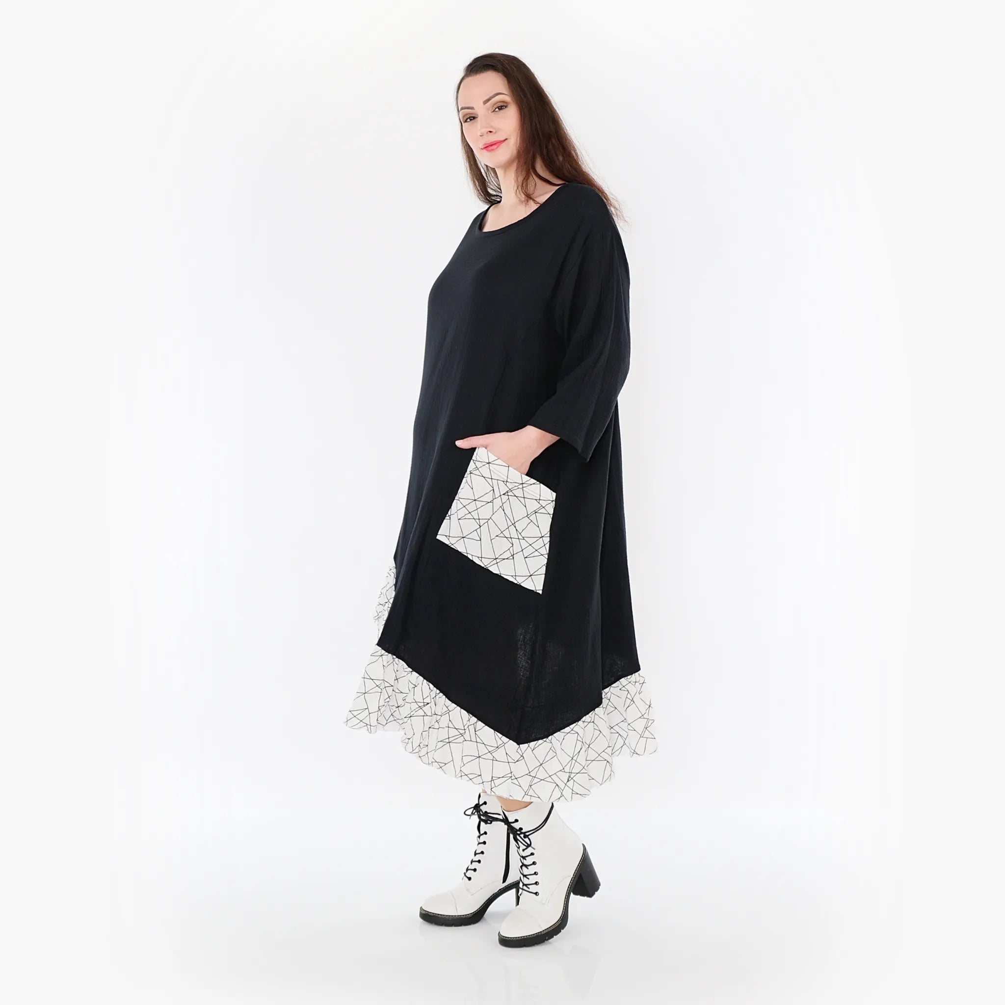 AKH Fashion Kleid 7024 Adelina, Schwarz/Weiß