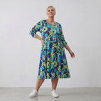 AKH Fashion Kleid 6698 Monet, Limegelb/Blau/Schwarz