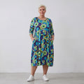 AKH Fashion Kleid 6698 Monet, Limegelb/Blau/Schwarz