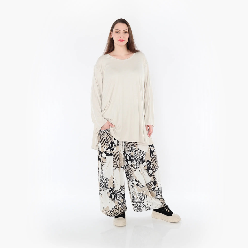 AKH Fashion 8069 Trousers, Beige-White-Black