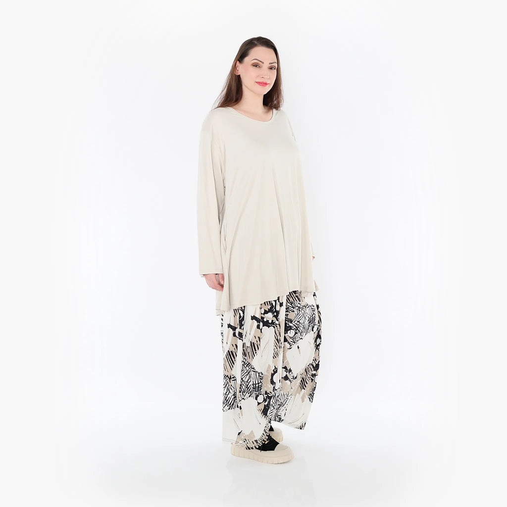 AKH Fashion 8069 Trousers, Beige-White-Black