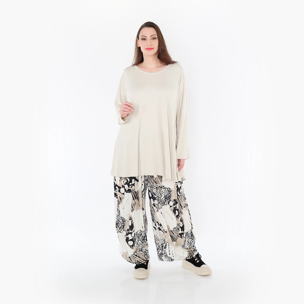 AKH Fashion 8069 Trousers, Beige-White-Black