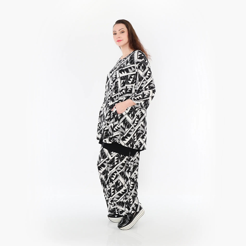 Chemise grande taille AKH Fashion 1892, noire et blanche