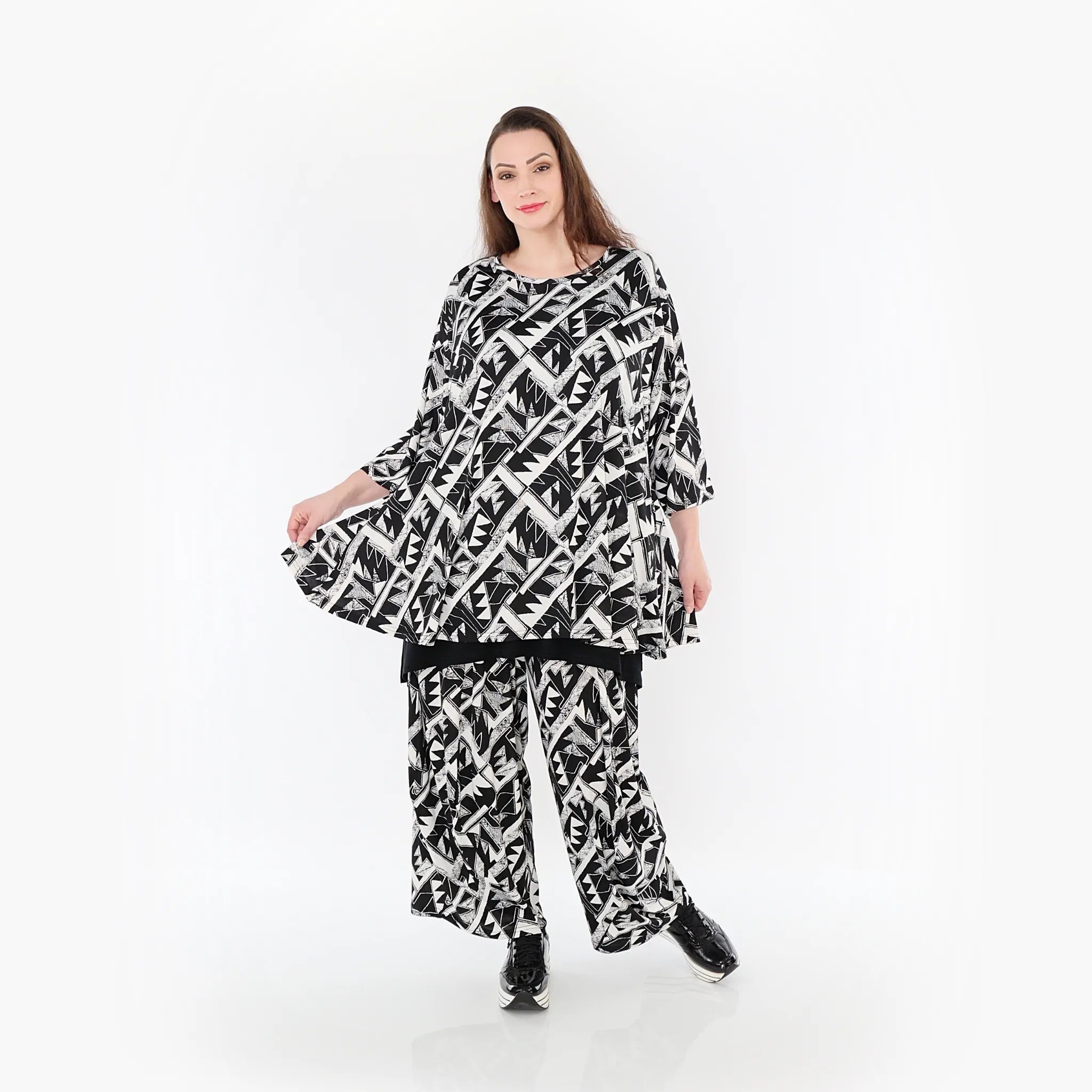 Chemise grande taille AKH Fashion 1892, noire et blanche