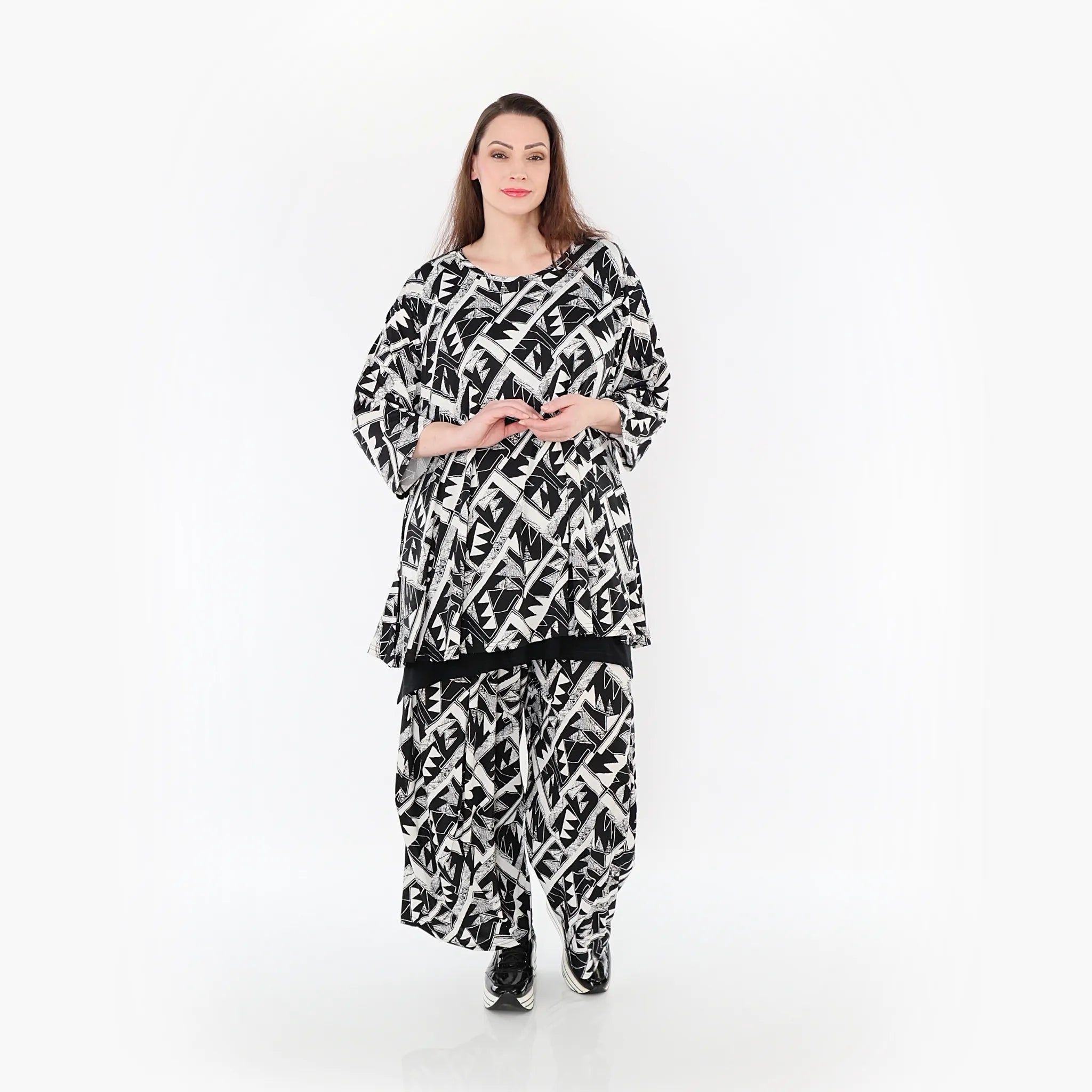 Chemise grande taille AKH Fashion 1892, noire et blanche